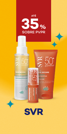 Protetores Solares da marca SVR com destaque promocional de at&eacute; 35% sobre pre&ccedil;o de Venda ao P&uacute;blico Recomendado